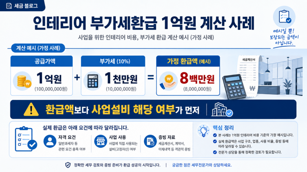 인테리어 부가세환급 1억원 계산 사례