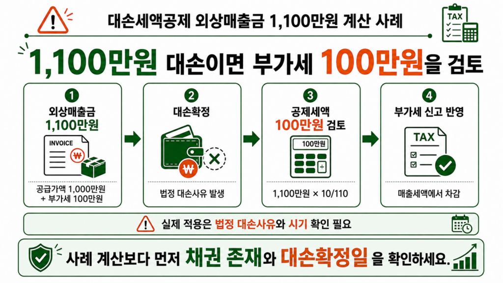 대손세액공제 외상매출금 1100만원 계산 사례