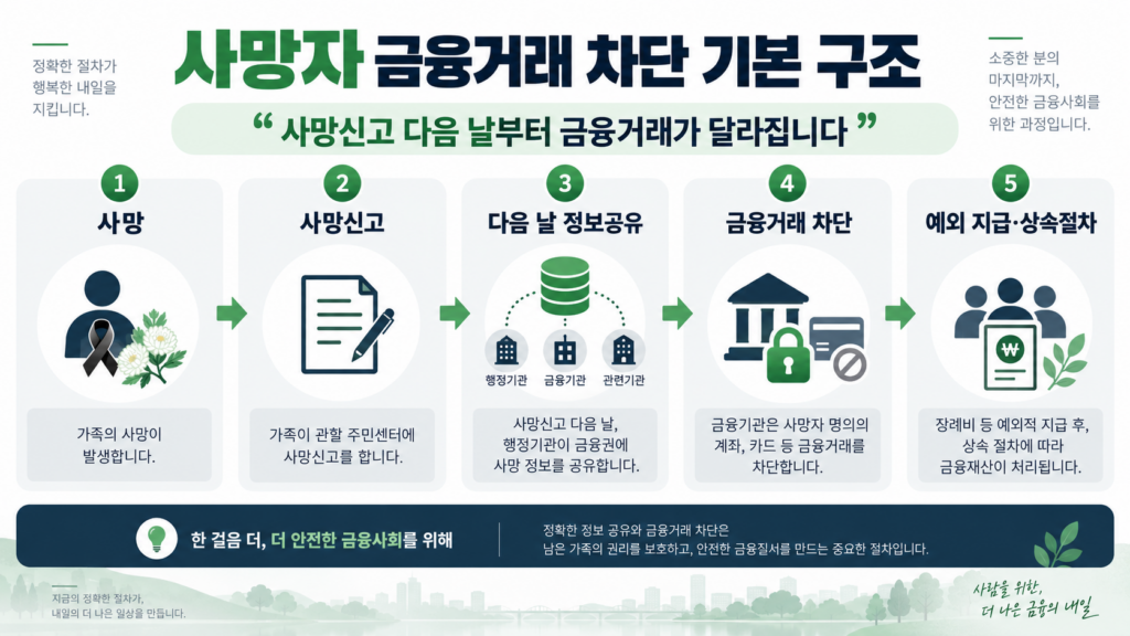 사망자 금융거래 차단 사망신고 후 처리 기본 구조