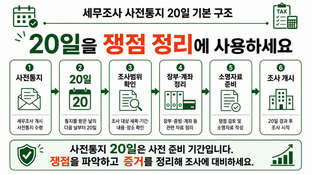 세무조사 사전통지 20일 기본 구조