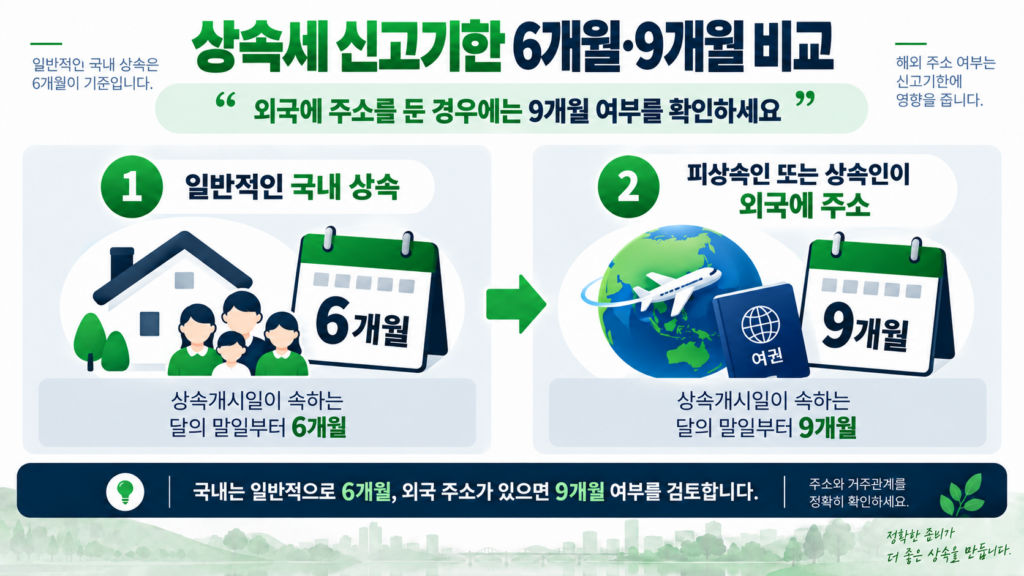 상속세 신고기한 6개월 9개월 적용 요건
