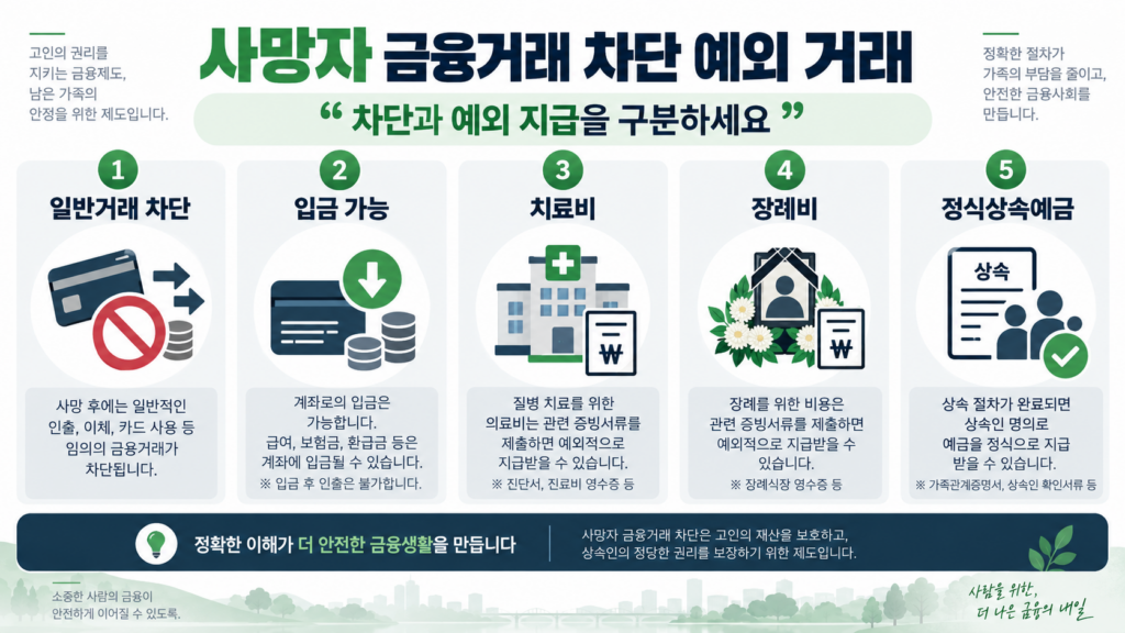 사망자 금융거래 차단 은행 카드 증권 보험 범위