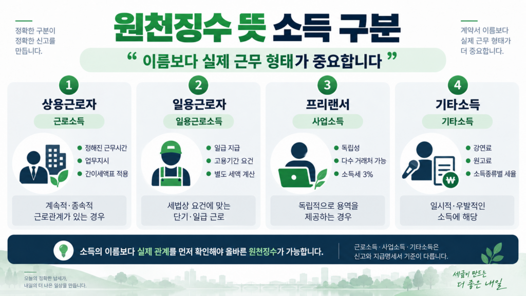 원천징수 뜻 직원 일용직 프리랜서 소득 구분