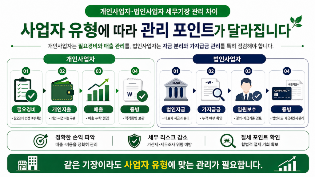 개인사업자 법인사업자 세무기장 관리 차이