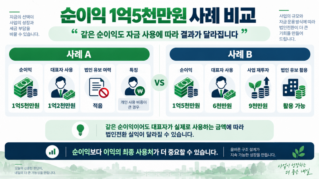 개인사업자 법인전환 순이익 1억5천만원 사례 비교