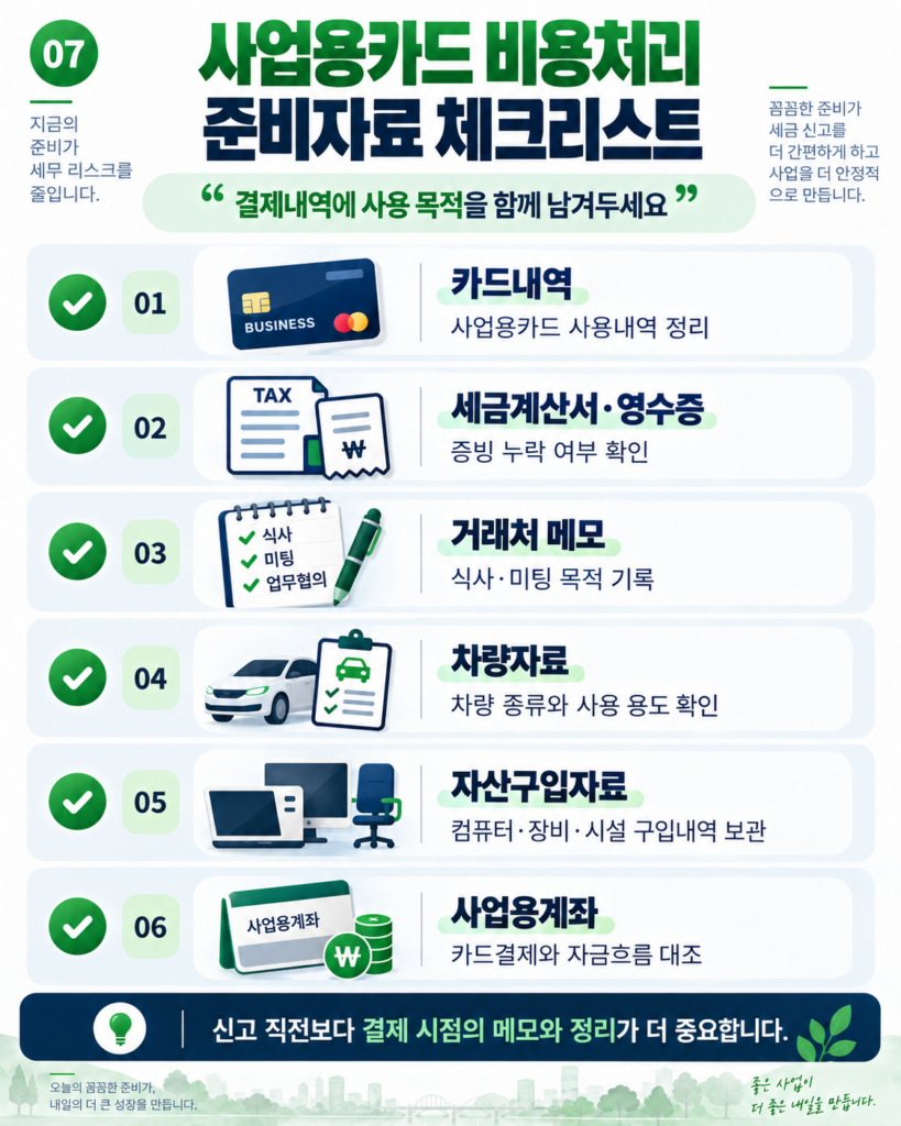 개인사업자 세무기장 사업용카드 비용처리 준비자료 체크리스트