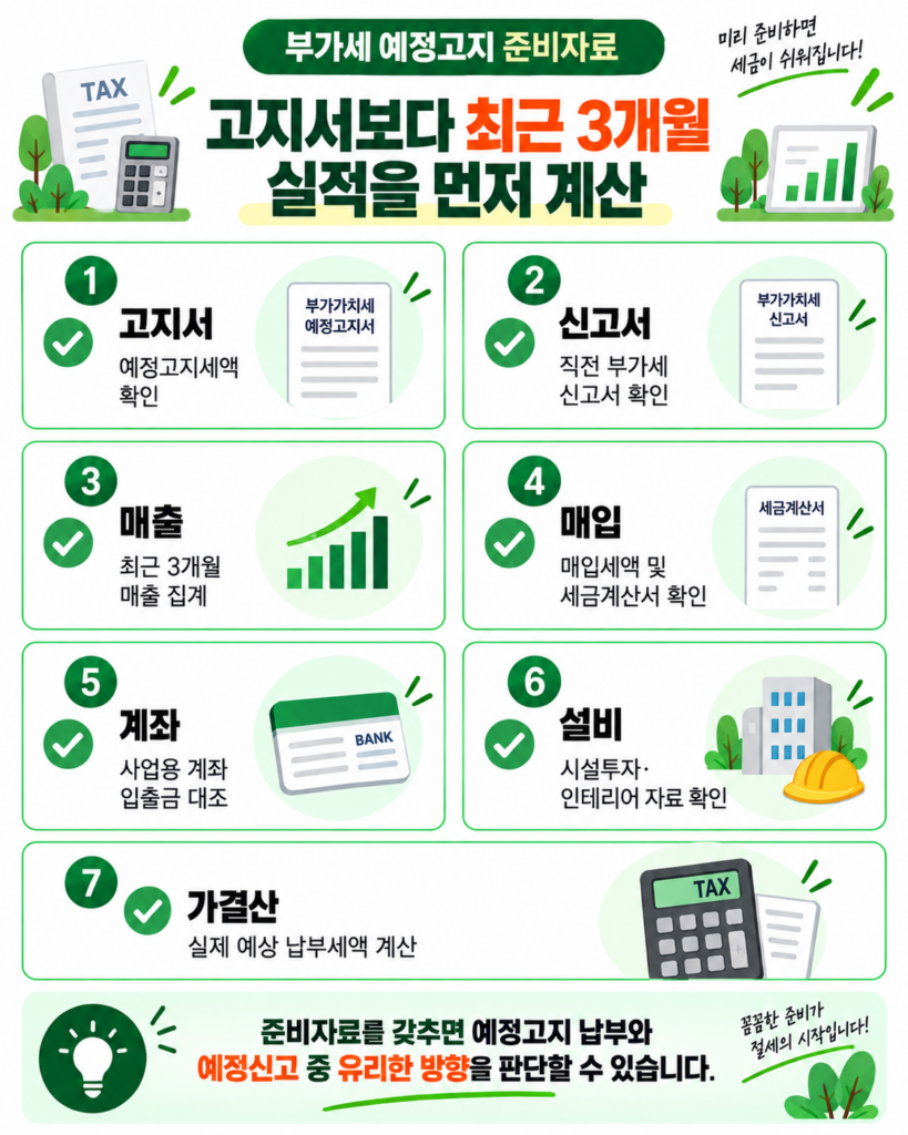 부가세 예정고지 예정신고 준비자료 체크리스트