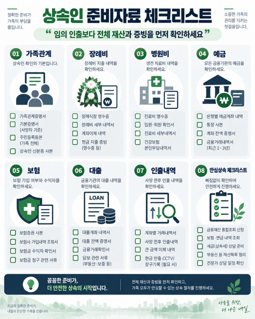 사망자 금융거래 차단 장례비 예외 인출 준비자료 체크리스트