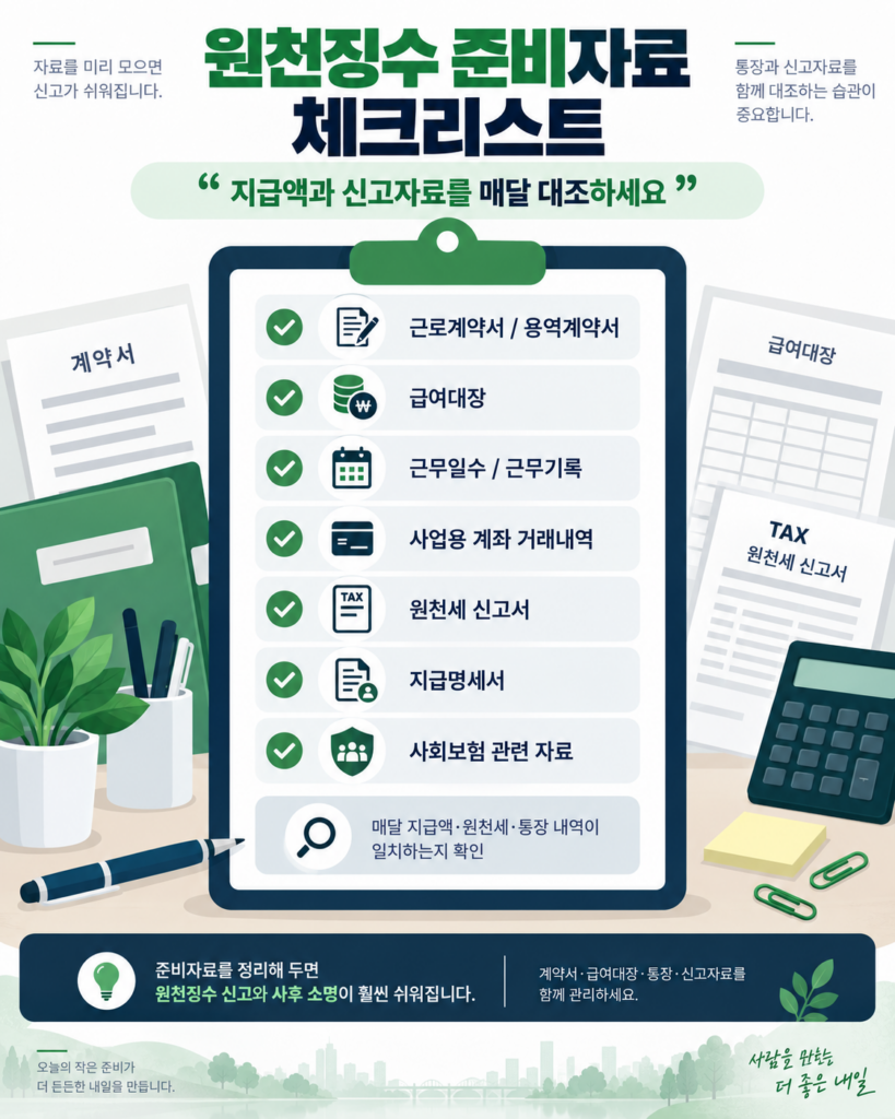 사업자 인건비 신고 원천징수 준비자료 체크리스트
