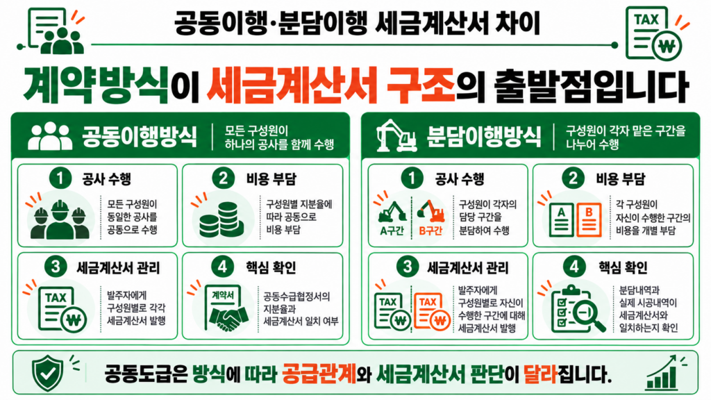 공동도급 공동이행 분담이행 세금계산서 차이