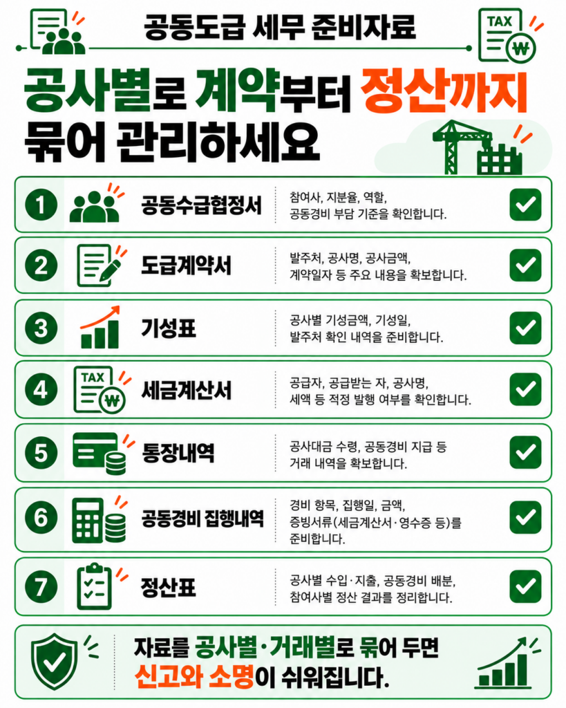 공동도급 세금계산서 공동경비 준비자료 체크리스트
