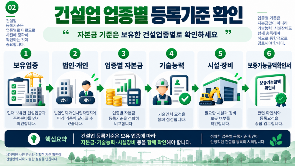 건설업 실질자본금 업종별 등록기준 확인