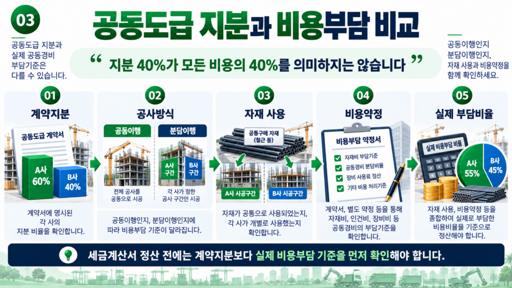 공동도급 지분율 실제 비용부담률 공동경비 비교