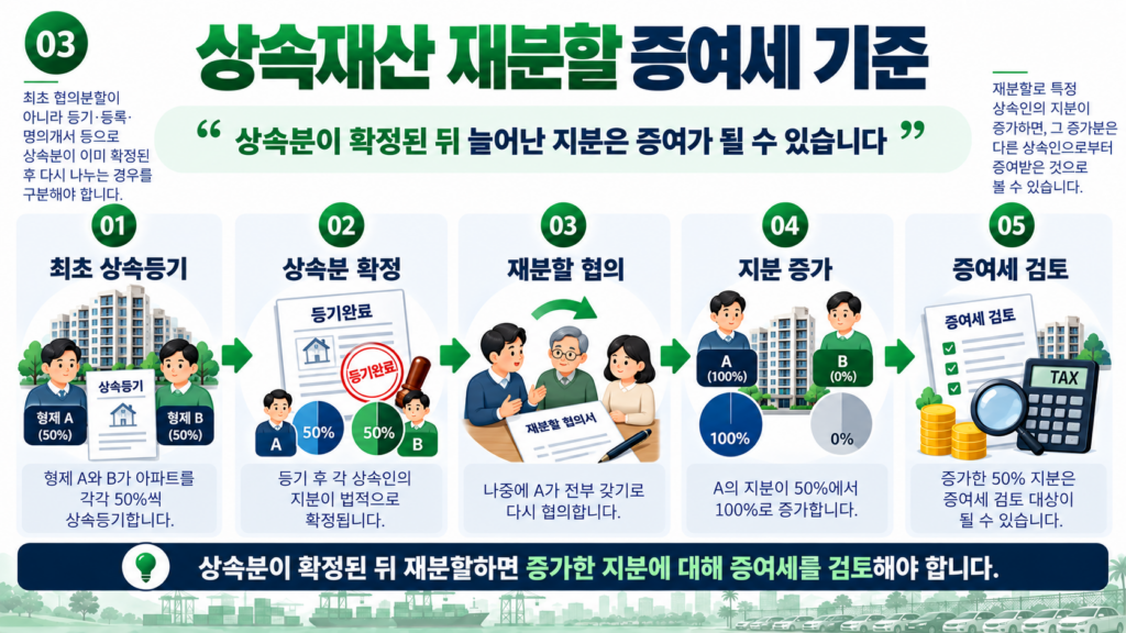 상속등기 후 상속재산 재분할 증여세 당초 상속분 증가 기준