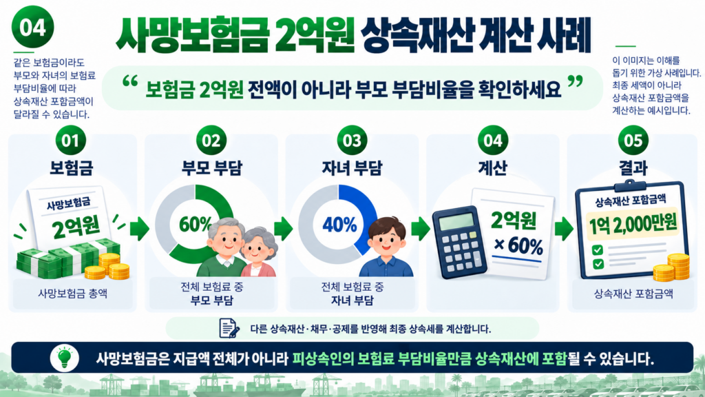사망보험금 2억원 부모 보험료 60퍼센트 상속재산 계산 가상 사례