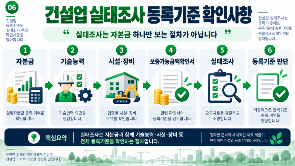 건설업 실태조사 실질자본금 등록기준 확인사항