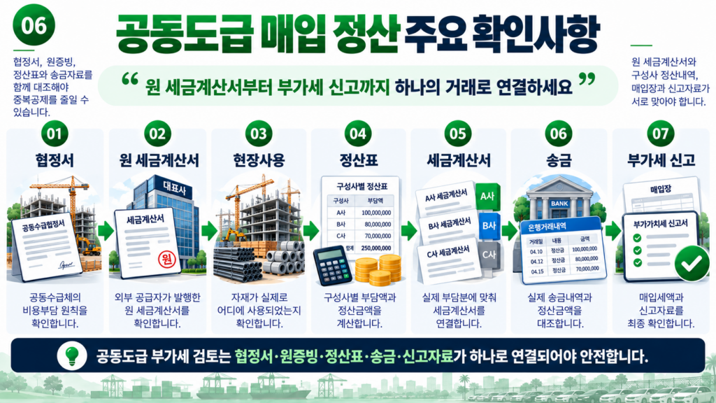 공동도급 매입 정산 세금계산서 매입세액공제 부가세 확인사항