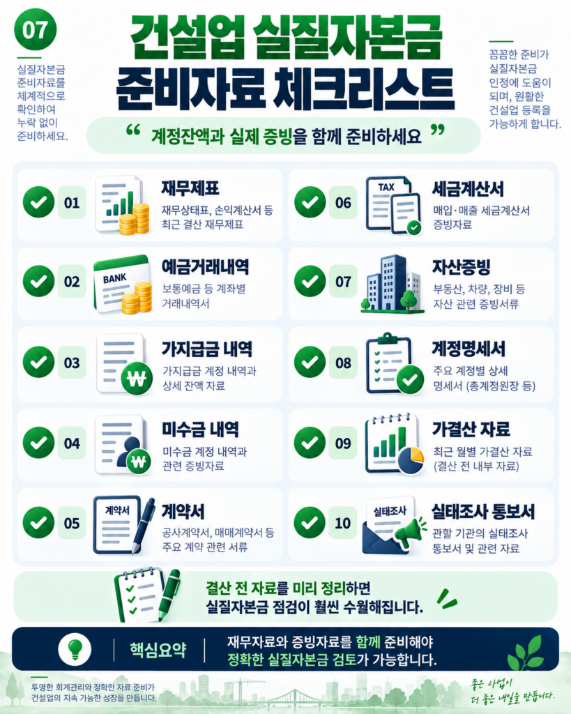 건설업 실질자본금 실태조사 준비자료 체크리스트