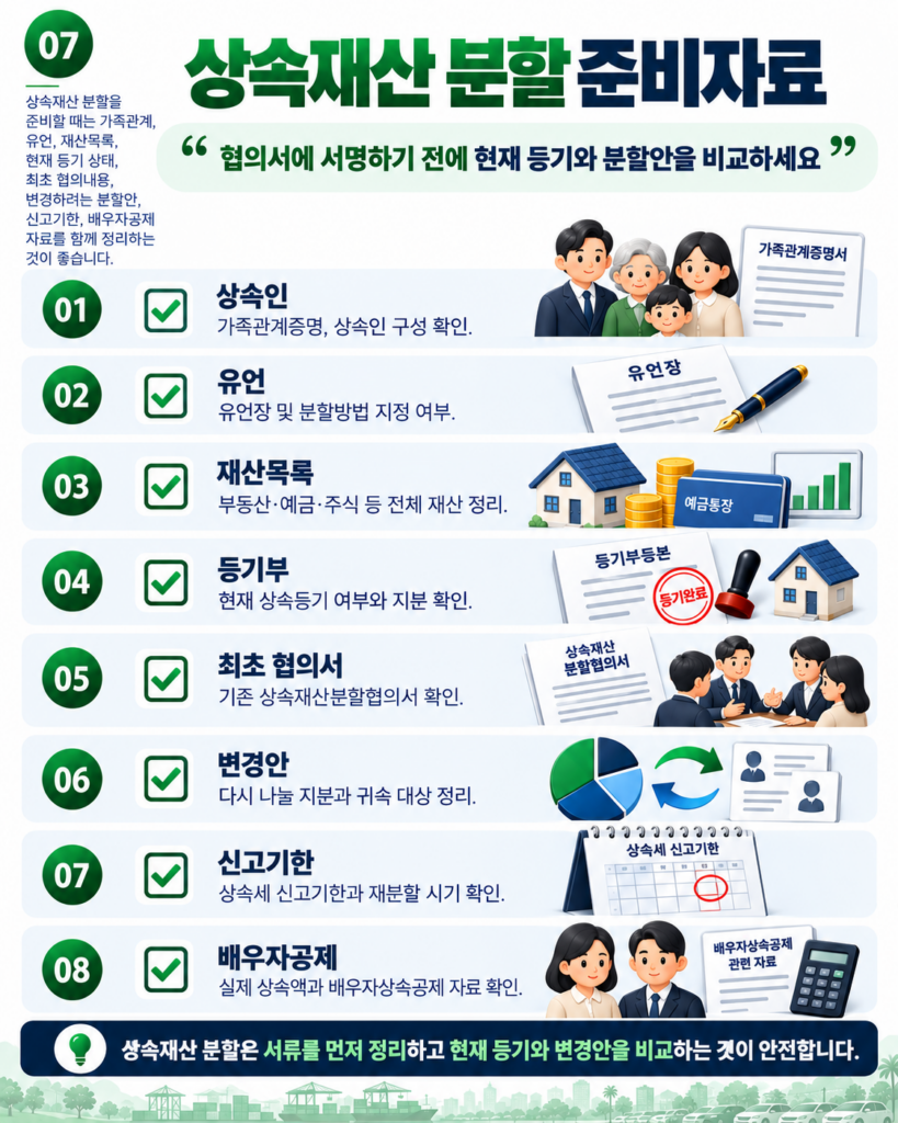 상속재산 분할 협의서 상속등기 배우자공제 준비자료 체크리스트
