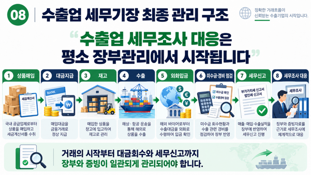 수출업 세무기장 매입 재고 수출 미수금 경비 세무조사 최종 관리 절차
